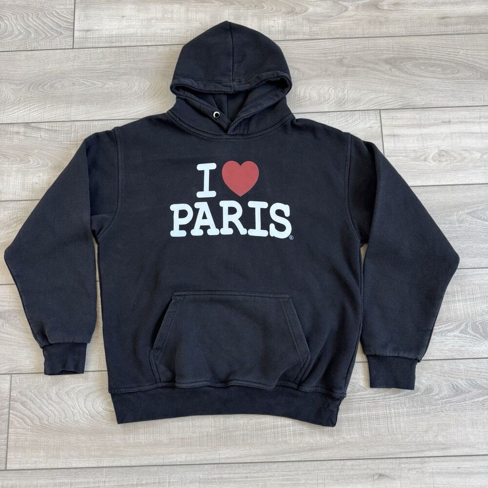 Altramod “I Love Paris” Graphic Hoodie Black, Kangaroo Front Pocket, Size M